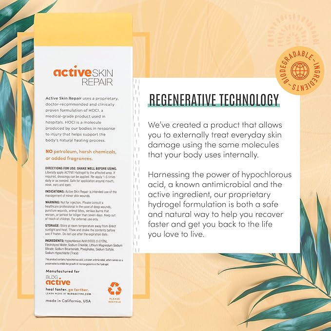 Active Skin Repair First Aid Healing Skin Hydrogel - Natural & Non-Toxic Repairing Ointment with Hypochlorus Acid for Minor Cuts, Wounds, Scrapes, Rashes, Sunburns, & More, 3 oz-VivaGrace Women