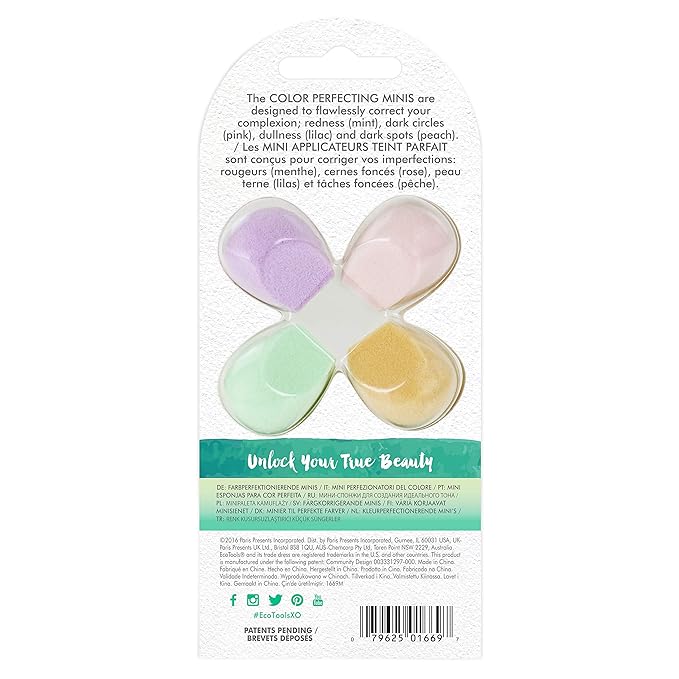 EcoTools Cruelty Free Color Perfecting Minis, Four Sponges Designed with Eco Foam Technology, a Unique Shape for Enhanced Precision, Purple, 4 Count-VivaGrace Women