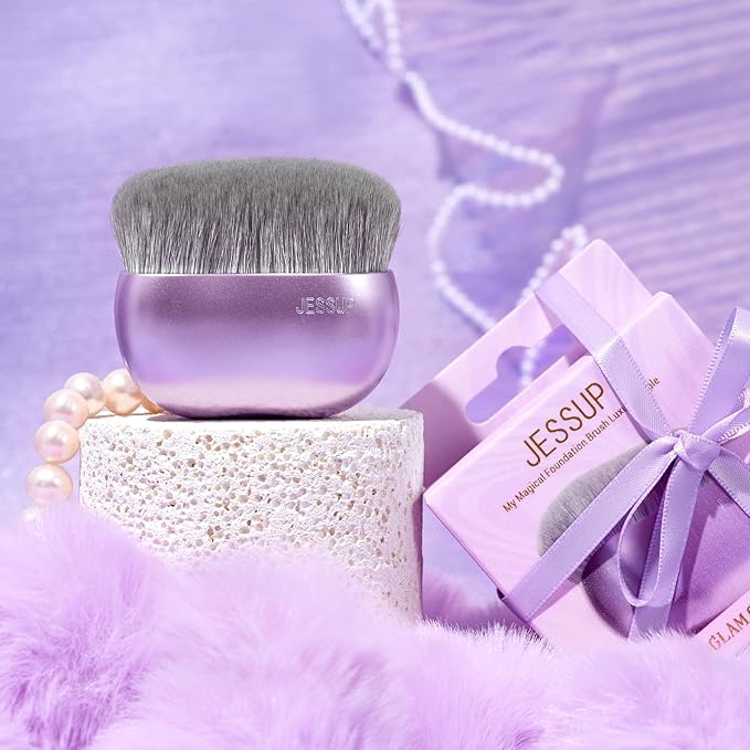 Jessup Foundation Brush for Liquid Makeup, Large Flat Top Kabuki Brush for Blending, Buffing, Stippling, Luxury Purple SF003-VivaGrace Women