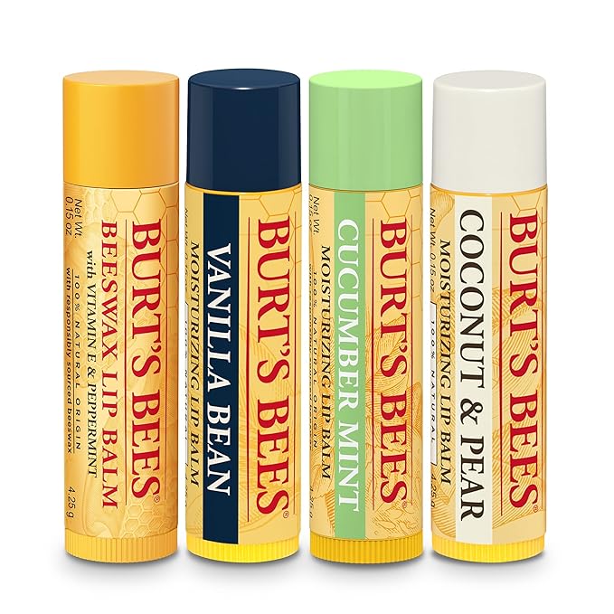 Burt’s Bees Holiday Gift, 4 Lip Balm Stocking Stuffer Products, Beeswax Bounty Assorted Set - Original Beeswax, Vanilla Bean, Cucumber Mint & Coconut Pear (Old Verison)-VivaGrace Women
