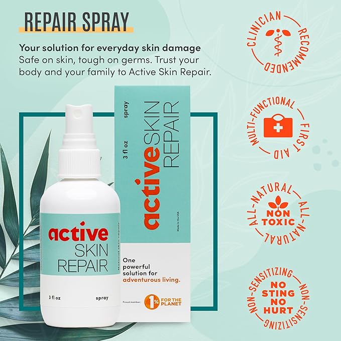 Active Skin Repair First Aid Healing Skin Spray - Natural & Non-Toxic with Hypochlorus Acid for Minor Cuts, Wounds, Scrapes, Rashes, Sunburns, & More, 3 oz-VivaGrace Women