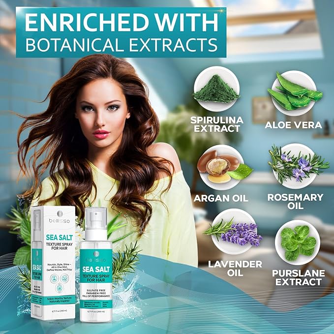 Sea Salt Spray - Dry Hair Texture for Women and Men - Products for Volume for Fine, Wavy and Curly Hair - Thickening, Texturizing and Light Volumizing Effect - Alcohol Free Formula - Travel Size-VivaGrace Women