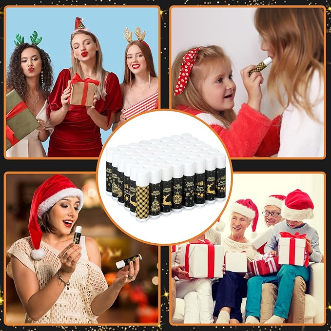 48 Pcs Lip Balm Bulk Gift Christmas Black Gold Lip Balms Christmas Lips Care Products, Lip Moisturizer Treatment for Christmas Stocking Stuffers, Appreciation Gifts for Women Girls Employee-VivaGrace Women