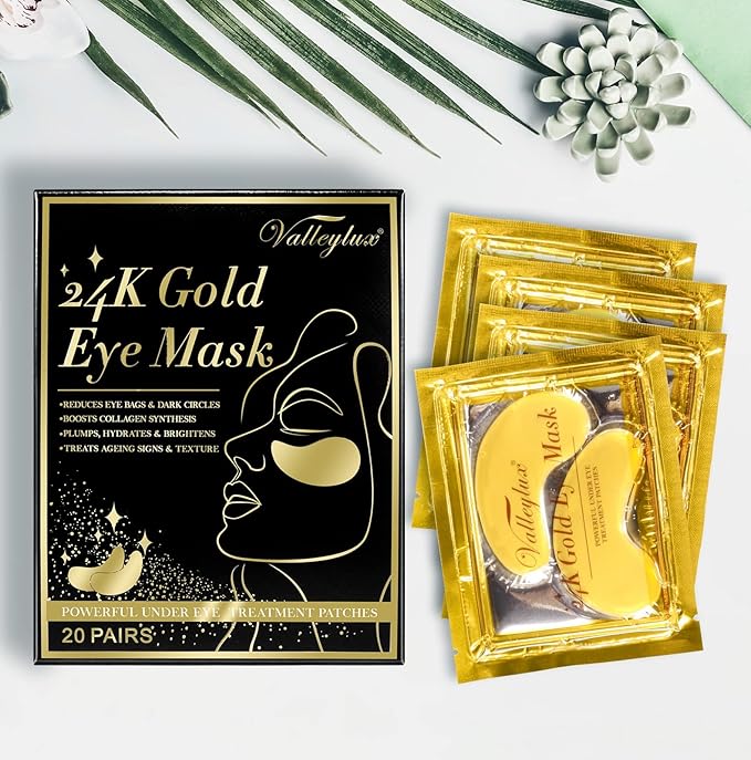 Under Eye Mask,20 pairs 24K Collagen Eye Pads,Under Eye Patches Skincare for Anti Aging,Anti Wrinkle,Reducing Eye Puffiness,Dark Circles-VivaGrace Women
