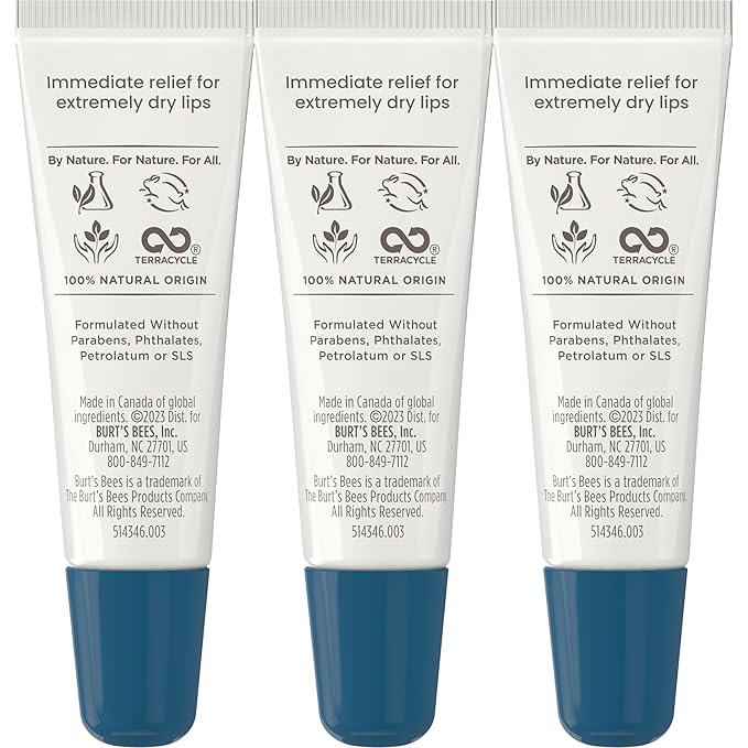 Burt's Bees Rescue Lip Relief Lip Balm, With Shea Butter and Echinacea, Tint-Free, Natural Origin Lip Care, 3 Tubes, 0.35 oz.-VivaGrace Women