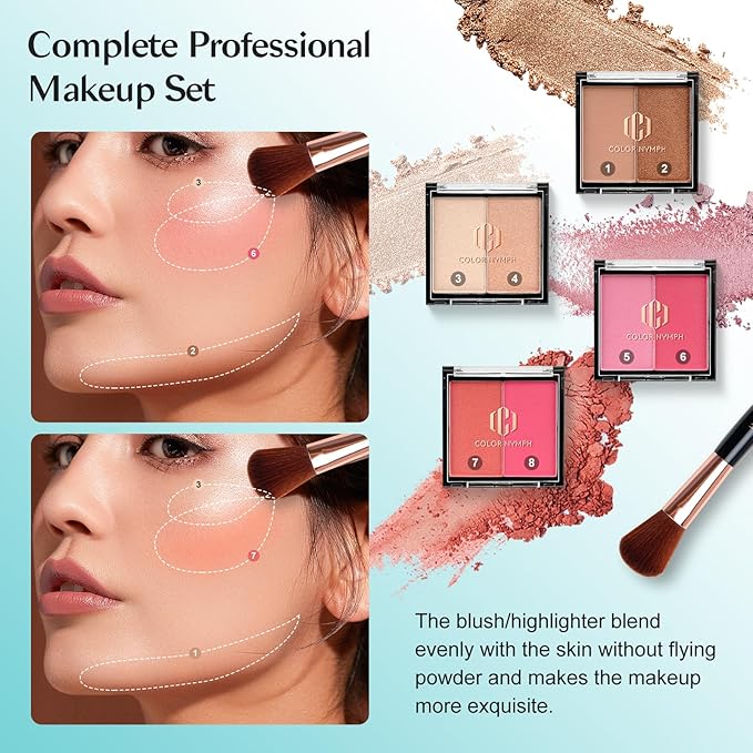Color Nymph All In One Makeup Kit Comestics Gifts for Girls Teens, Travel Makeup Set 4 Trays Train Case for Beginner Includes Eyeshadow Highlighter Lipgloss Blush Concealer Brush Eyeliner Lipbalm-VivaGrace Women