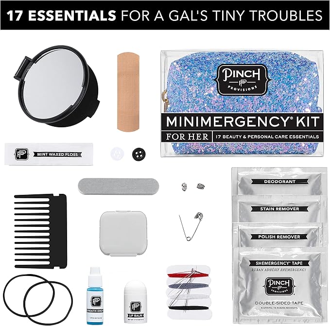 Pinch Provisions Blue Periwinkle Minimergency Kit, includes 17 Travel-Sized Cosmetic Essentials, Convenient for Purses, Emergency Beauty Accessories, Gifts for Holiday’s & Birthday’s-VivaGrace Women