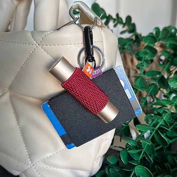 LipBalm Holder with Keychain, Lipstick Holder Keychain, Lip Gloss Holder Keychain, Never Lose Your Lip Balm, Lip Gloss or Lipstick with Cute Elastic Lip Balm Keychain Holder (Cherry)-VivaGrace Women