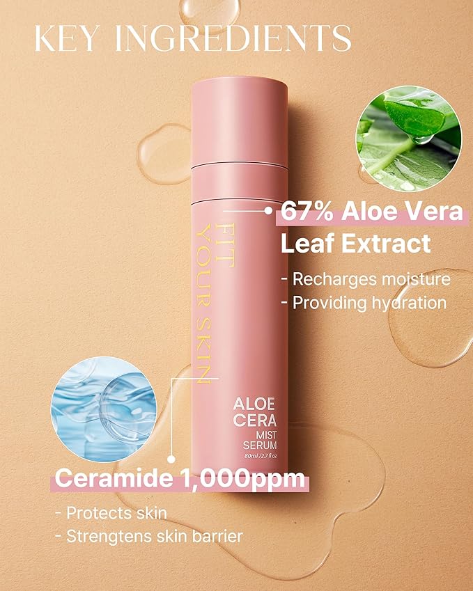 Aloe Cera Mist Serum - Vegan Hydrating Face Spray with Aloe Vera and Ceramide for Rough and Dry Skin - Refreshing & Hydrating Facial Mist - Fresh Herb Citrus Scent, 2.7 fl.oz.-VivaGrace Women