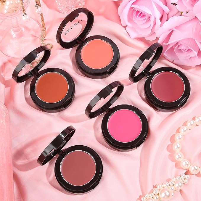 DE'LANCI Hydrating Cream Blush for Cheeks & Lips & Eyeshadow, Creamy & Long-lasting Waterproof Blush Balm, Lightweight Matte Blush for natural look, Travel Size, Highly Pigmented, Built-in Brush, Wine-VivaGrace Women