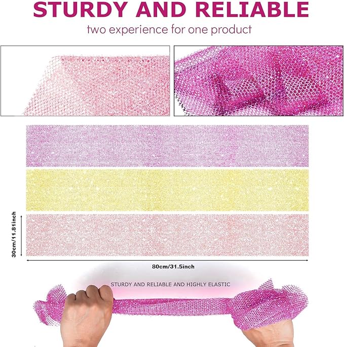 3 Piece Bright Style African exfoliating net Exfoliating Shower Set Long Bath Sponges for Smooth, Refreshed Skin, The Exterior Gleams - Ideal for Daily Use (Bright Yellow, Pink, Purple)-VivaGrace Women