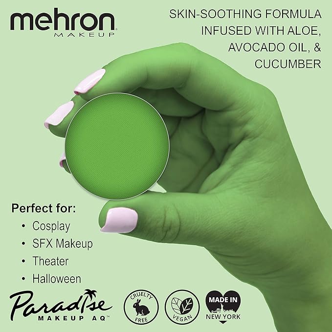 Mehron Makeup Paradise Makeup AQ Refill Size | Stage & Screen, Face & Body Painting, Beauty, Cosplay, Halloween | Water Activated Face Paint, Body Paint, Cosplay Makeup .25 oz (7 ml) (Light Green)-VivaGrace Women