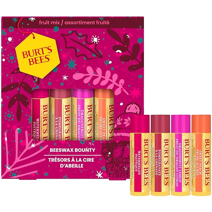 Burt's Bees Lip Balm Gift Set, Beeswax Bounty Fruit Mix, Perfect Lip Balms for Holiday Gift Baskets, 4-Pack, 0.15 oz.-VivaGrace Women