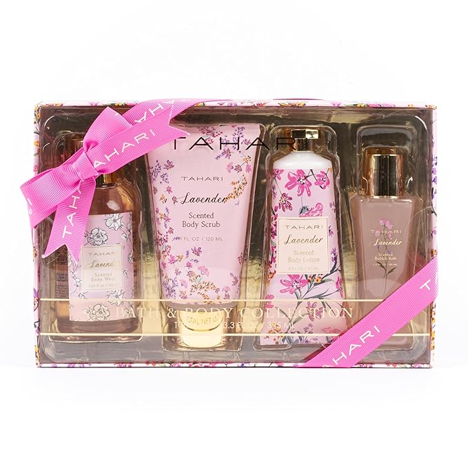 Tahari Spa Gift Set for Women, Lavender Spa Set, Bath Kit for Women Gift Set Includes Body Lotion, Body Wash, Body Scrub, Lotion Gift Set for Women, Birthday Gifts For Women-VivaGrace Women
