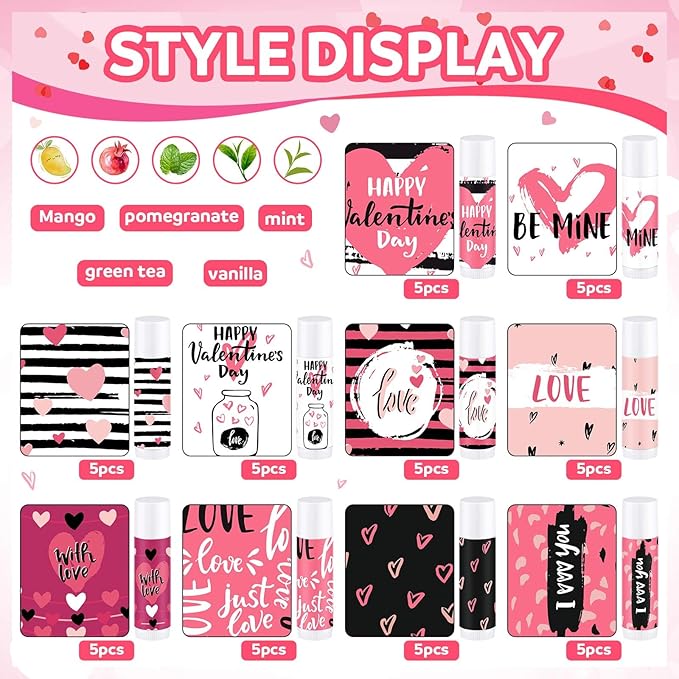 Dunzy 50 Pcs Thank You Gift Lip Balm Bulk Baby Shower Party Favors Bridal Shower Favor Lip Care with Assorted Fruit Flavors Thank You Lipstick for Guest Basket Gift Stuffer (Heart)-VivaGrace Women