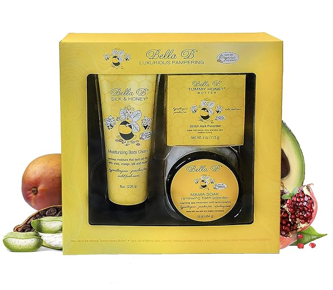 BELLA B 3-Piece Gift Set - Pregnancy Gifts For First Time Moms - Pregnant Mom Gifts - Mom To Be Gifts - Pregnancy Gift Basket - Sitz Bath Soak - Honey Tummy Butter - Silk And Honey Moisturizing Cream-VivaGrace Women