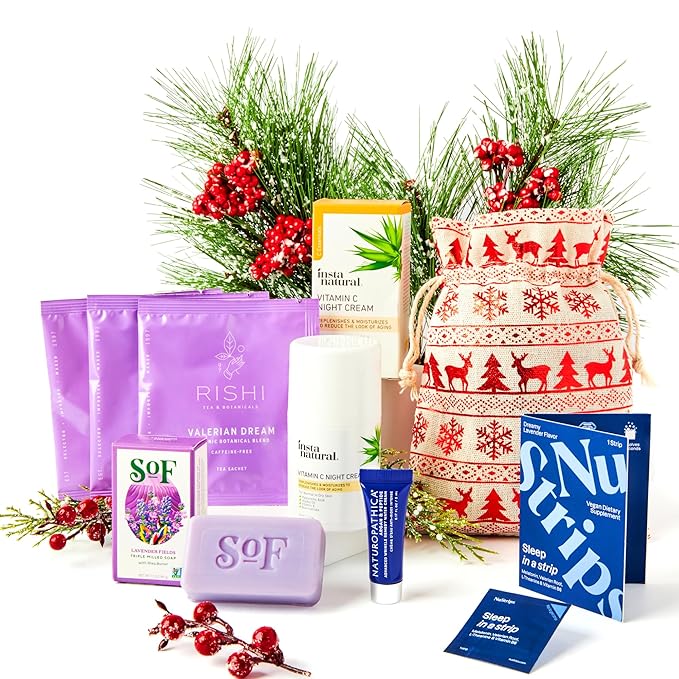 Sweet Dreams Bag - Dreambox Night Time Beauty Set Collection Kit w Night Cream, Tea and Lavander Soap - Skin Care Collection for Vegan Lovers - Great Christmas Gift for Her, Women-VivaGrace Women