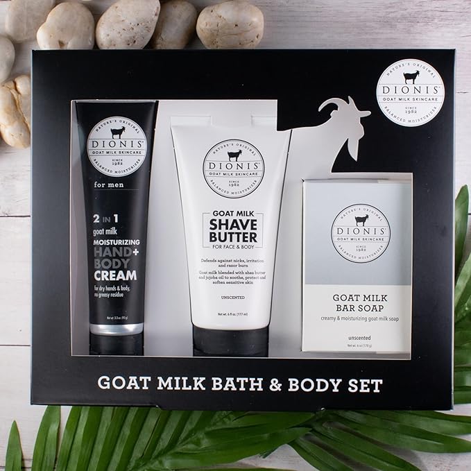 Dionis Goat Milk Skincare Men's Unscented Bath & Body 3pc Gift Set - Blended Shea Butter & Jojoba Oil Shave Butter For Sensitive Skin, Unscented Hydrating Moisturizer & Nourishing Bar Soap For Men-VivaGrace Women