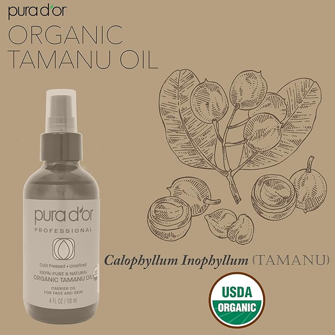 PURA D'OR 4 Oz Organic Tamanu Oil - USDA Certified 100% Pure & Natural Cold Pressed Carrier Oil, Premium Grade Moisturizer For Skin & Hair - Men & Women-VivaGrace Women
