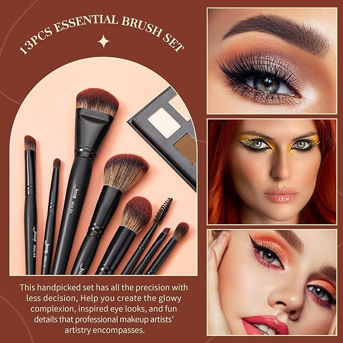 Jessup Full Makeup Brushes Set 13pcs, Professional Vegan Foundation Powder Contour Blush Highlight Eyeshadow Blending Concealer Spoolie EyeLiner Brush, Phantom Black T300-VivaGrace Women