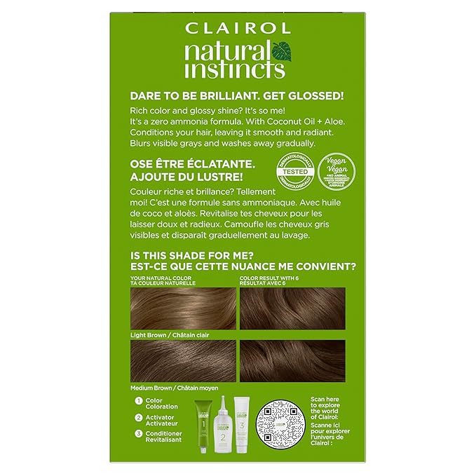 Clairol Natural Instincts Demi-Permanent Hair Color, 6 Light Brown Hair Color, Pack of 1-VivaGrace Women