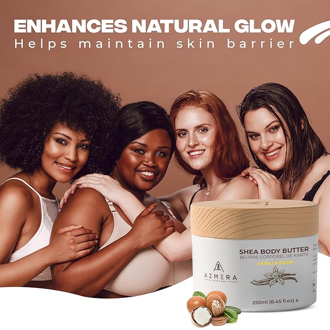 AZMERA Handcrafted Whipped Shea Body Butter – Luxurious Vanilla Bean Scented Moisturizer for Dry, Sensitive Skin, Argan Oil & Vitamin E – Vegan, Non-Greasy Skincare – 8.82 oz-VivaGrace Women