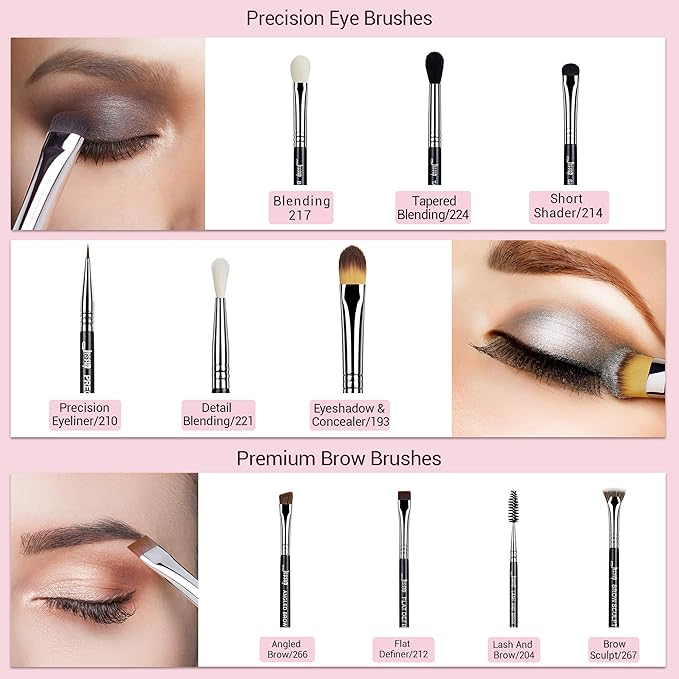 Jessup Eye Makeup Brushes 10 pcs, Premium Synthetic Eyeshadow Blending Concealer Eyebrow Eyeliner Brush Set T315-VivaGrace Women
