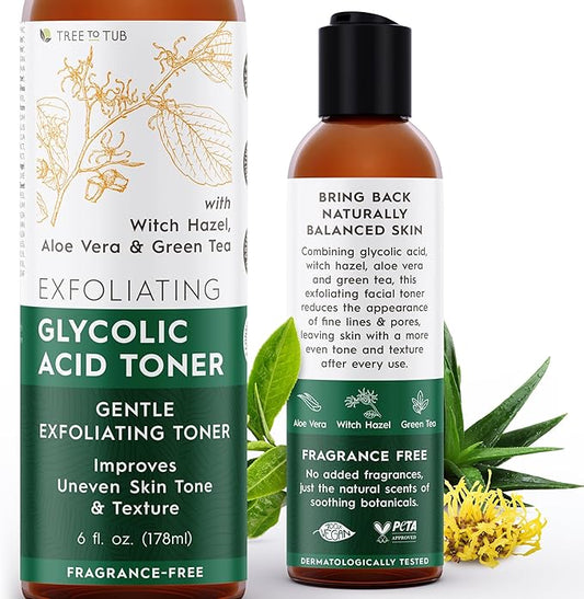 Tree To Tub Glycolic Acid Toner for Face w/Witch Hazel & Hydrating Aloe Vera for Smooth Skin - Minimizes Appearance of Fine Lines & Brightens - Vegan Exfoliating Toner for Women & Men-VivaGrace Women