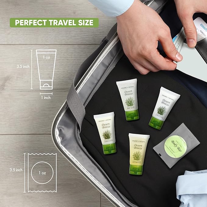 Desert Breeze Hotel Soaps and Toiletries Bulk Set | 1oz Hotel Shampoo & Conditioner, Body Wash, Body Lotion & Bar Soap | Full Pallet 49 cases with 300 units each - 14,700 pieces-VivaGrace Women