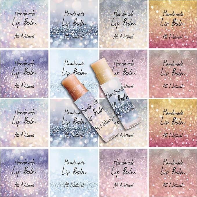 CRASPIRE 80Pcs 8 Styles Lip Balm Sticker Flash Background Self-Adhesive Homemade Lip Balm Labels Vintage Square DIY Label Stickers for Lip Balm Containers Cosmetics Lipsticks-VivaGrace Women