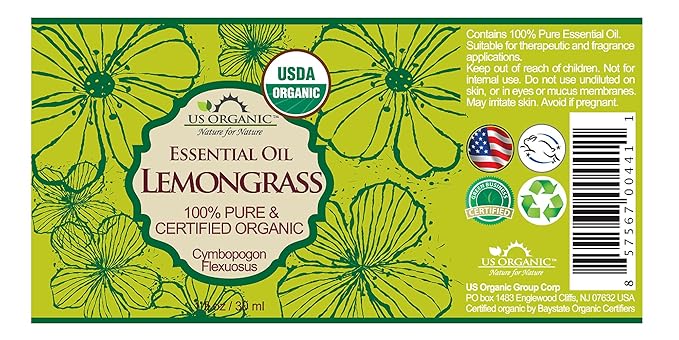 US Organic 100% Pure Lemongrass Essential Oil, USDA Certified Organic, Extracted by Steam Distillation Method, for Hair, Nail Polish Remover, Bees Attraction, and More. 30 ml, Value 2 Pack-VivaGrace Women