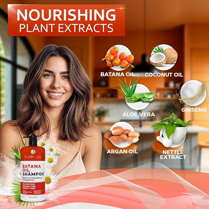 Batana Oil Shampoo - Volumizing Salon Formula for Thinning and Fine Hair Women and Men - Sulfate and Paraben Free - Thickening Volume Boost for Thicker, Fuller Hair - With Argan Oil - 16 Fl Oz-VivaGrace Women
