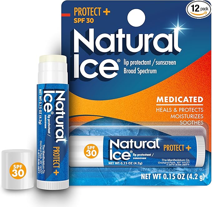 Mentholatum (R) Natural Ice (R) Sport Broad Spectrum SPF 30 Medicated Lip Balm - 12 Pack of 4.5 g Tubes-VivaGrace Women