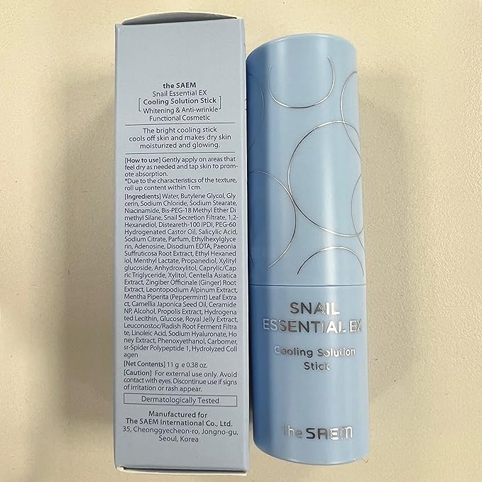 THESAEM Snail Essential EX Cooling Solution Stick Balm – Under Eye Depuffing & Soothing – Face & Eye Serum Treatment – With Snail Collagen & Aquaxyl for Moist Glow, 0.38oz.-VivaGrace Women