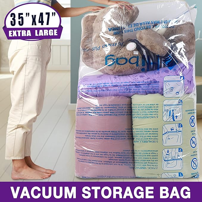 XXL Jumbo 47''X35'' Vacuum Storage Space Saver Bags Extra Large for Blanket, Bedding, Comforters and Huge Stuffed Toy (6 Pack)-VivaGrace Women