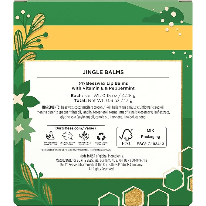 Burt's Bees Christmas Gifts, 4 Lip Balm Stocking Stuffers Products, Jingle Balms Set - Classic Beeswax Moisturizing Lip Balm-VivaGrace Women