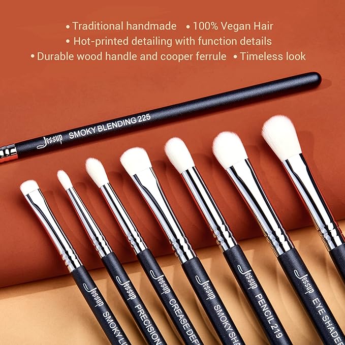 Jessup Eyeshadow Brush Set 11pcs Eye Makeup Brushes Set Professional Eye Shadow Brush Blending Brush Shader Crease Brush Black T340-VivaGrace Women