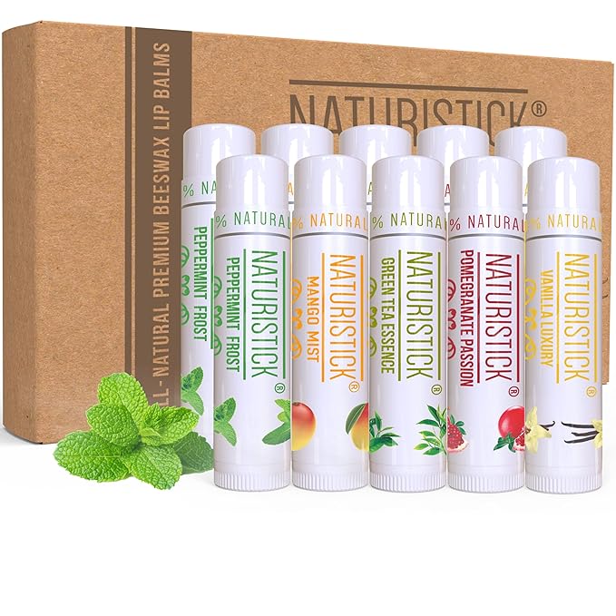10-Pack Lip Balm Gift Set by Naturistick. Assorted Scents. 100% Natural Ingredients. Best Beeswax Chapsticks for Dry, Chapped Lips. Made in USA for Men, Women and Children-VivaGrace Women