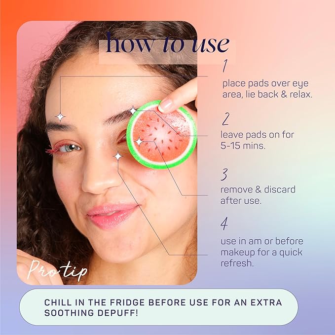 SpaLife Watermelon Cooling Eye Pads, 48 Hydrating Under Eye Patches for Puffiness, Dark Circles, and Tired Eyes, Infused with Hyaluronic Acid, Glycerin, and Vitamin C, Fruity Scent-VivaGrace Women