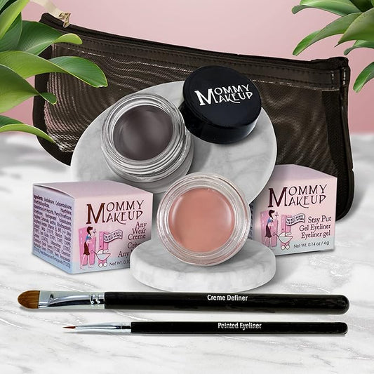 The Everlasting Eye 5 Piece Waterproof Makeup Set. Gel Eyeliner, Creme Eyeshadow, 2 brushes and Mesh Bag. Paraben-free, Talc-free, Cruelty-free. Anna/Chocolate Kiss 1202-VivaGrace Women