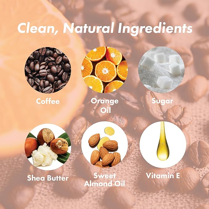 Coffee Scrub Foot & Body Exfoliator Infused with Vitamin E and Orange Peel Natural Exfoliating Sugar Body Scrub for Toning Cellulite Skin Care by Handmade Heroes-VivaGrace Women