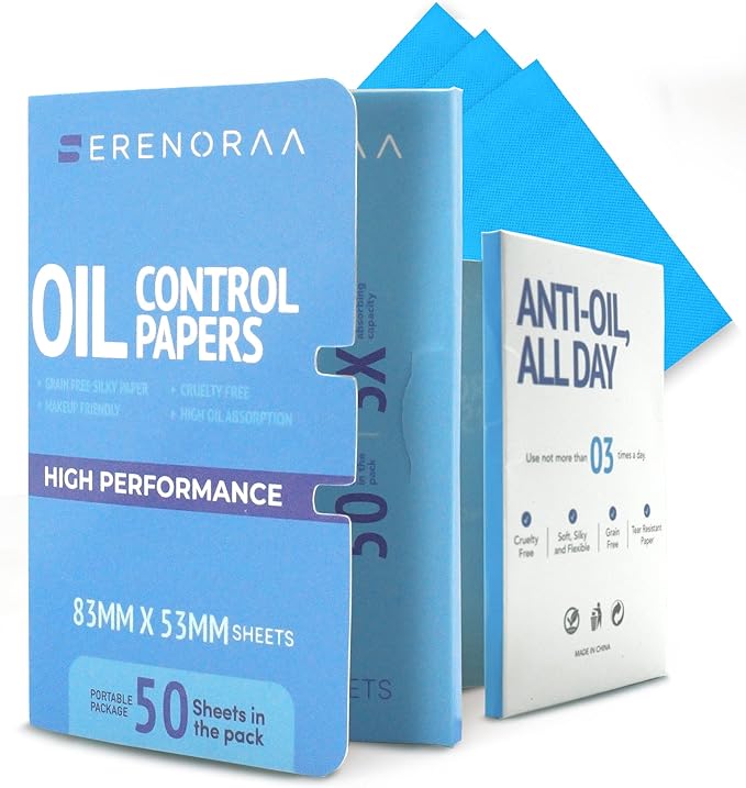 Oil Blotting Sheets for Face - Portable 1x50 Blue Oil Wipes Sheets for Face - Japanese High Performance Technology Makeup Blotting Paper -Grain Free Softer Oil Pads Absorbing Face Oil Tissues for Face-VivaGrace Women