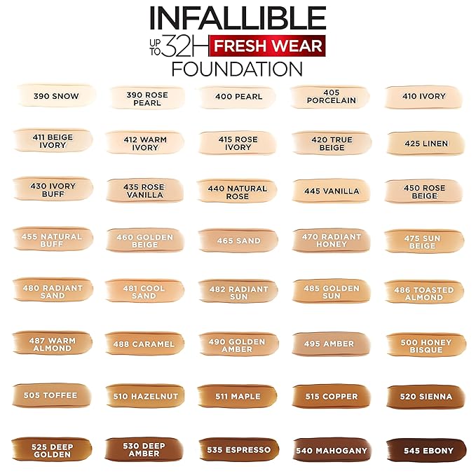 L'Oreal Paris Makeup Infallible Up to 32 Hour Fresh Wear Lightweight Foundation, 480 Radiant Sand, 1 Fl Oz, Packaging May Vary-VivaGrace Women