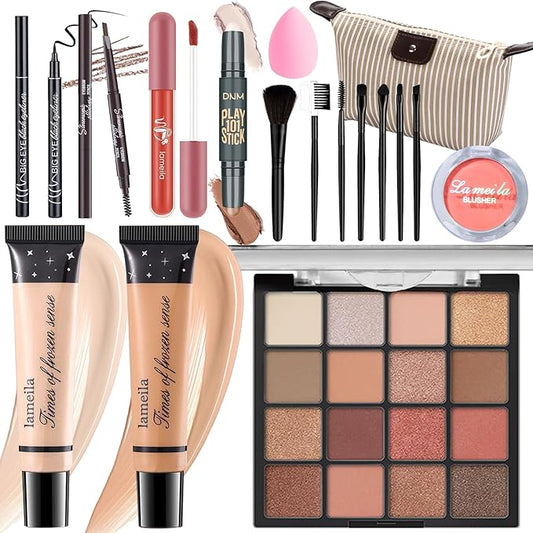Makeup Set for Girls Teens Women, Full Face Makeup Kit, Travel Makeup Kit, Makeup Present Set, Eyeshadow Foundation, Blusher Counter Stick, Pencil Eyeliner Lip Gloss, Makeup Brushes Sponge Bag-VivaGrace Women