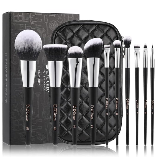 DUcare Makeup Brushes with Case 10Pcs Travel Makeup Brushset Women Gift Premium Synthetic Kabuki Foundation Blending Brush Face Powder Blush Concealers Eye Shadows with bag-VivaGrace Women