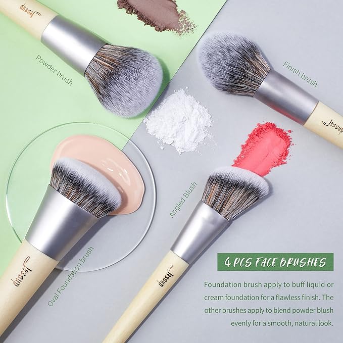 Jessup Vegan Makeup Brushes Set Premium Synthetic Powder Foundation Highlight Concealer Eyeshadow Blending Eyebrow Liner Spoolie Brush Set Burlywood 12pcs T327-VivaGrace Women