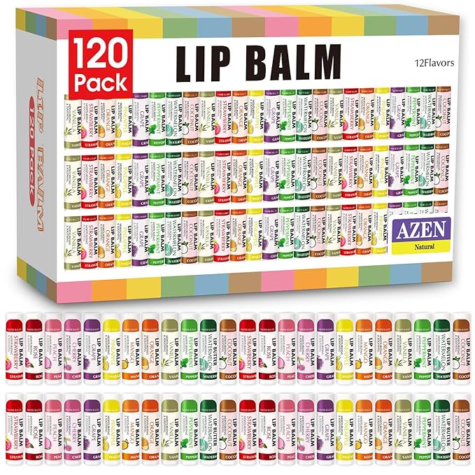 AZEN 120 Pack Lip Balm, Natural Lip Balm Bulk, Lip Care Product, Moisturizing Lip Balm for dry cracked lips-VivaGrace Women