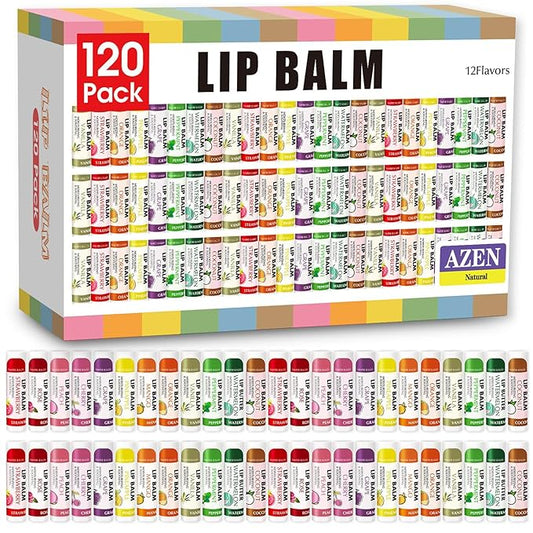 AZEN 120 Pack Lip Balm, Natural Lip Balm Bulk, Lip Care Product, Moisturizing Lip Balm for dry cracked lips-VivaGrace Women