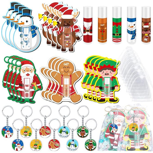 Henoyso 150 Pcs Christmas Favors 5 Styles Lip Balm Bulk Moisturizing Lip Balms Acrylic Keychains with Organza Bags for Xmas Holiday Treat Gifts Women Christmas Stocking Stuffers Party Supplies-VivaGrace Women