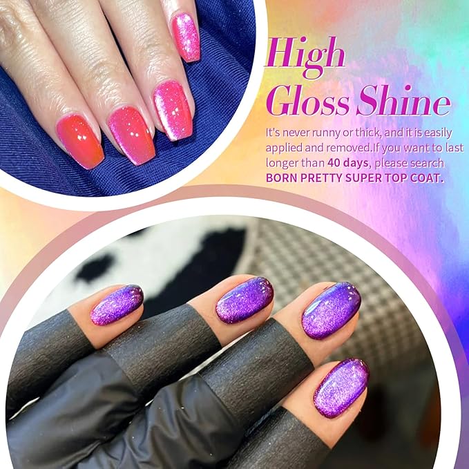 Born Pretty Cat Magnetic Eye Gel Nail Polish Spring Summer Neon Shimmer Glitter Holographic Cat Magnetic Eye Gel Crystal Glass Cat Magnetic Gel Polish Nail Art Manicure DIY at Home 6PCS-VivaGrace Women